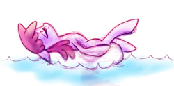 Size: 1214x600 | Tagged: safe, artist:rainspeak, character:berry punch, character:berryshine, species:earth pony, species:pony, eyes closed, female, floating, floaty, floppy ears, inner tube, mare, on back, relaxing, smiling, solo, water
