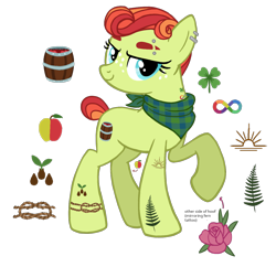 Size: 1322x1282 | Tagged: safe, artist:flipwix, oc, oc only, oc:autumn glory apple, parent:applejack, parent:torque wrench, parents:apple wrench, species:earth pony, species:pony, bandana, bedroom eyes, butch lesbian, commission, ear piercing, earring, eyebrow piercing, female, freckles, jewelry, magical lesbian spawn, mare, offspring, piercing, raised hoof, reference sheet, simple background, solo, transparent background