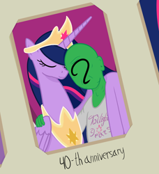 Size: 2400x2630 | Tagged: safe, artist:yukkuripalehorse, character:twilight sparkle, character:twilight sparkle (alicorn), oc, oc:anon, species:alicorn, species:human, species:pony, episode:the last problem, g4, my little pony: friendship is magic, clothing, crown, eyes closed, female, human male, jewelry, male, mare, peytral, photo, princess twilight 2.0, regalia, shirt, wing hold