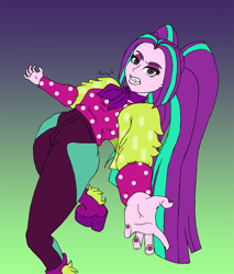 Size: 1261x1482 | Tagged: safe, artist:fuzzyfurvert, character:aria blaze, episode:find the magic, g4, my little pony: equestria girls, my little pony:equestria girls, spoiler:eqg series (season 2), dio brando, disguise, disguised siren, female, jojo pose, jojo's bizarre adventure, looking at you, pigtails, polka dots, solo, twintails