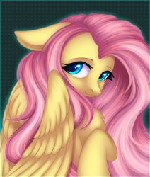 Size: 1694x2000 | Tagged: safe, artist:avrameow, character:fluttershy, species:pegasus, species:pony, beautiful, bust, chest fluff, cute, fabulous, female, floppy ears, high res, looking at you, mare, portrait, shyabetes, smiling, solo, three quarter view, wings
