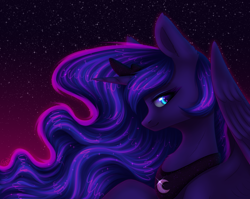 Size: 1788x1423 | Tagged: safe, artist:avrameow, character:princess luna, species:alicorn, species:pony, crown, eyeshadow, female, jewelry, looking at you, makeup, mare, peytral, regalia, smiling, solo, starry night