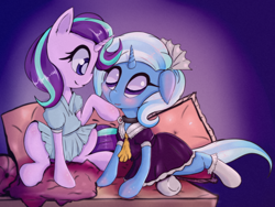 Size: 1800x1353 | Tagged: safe, artist:mistleinn, character:starlight glimmer, character:trixie, species:pony, ship:startrix, clothing, collar, female, lesbian, maid, shipping