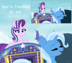 Size: 2155x1885 | Tagged: safe, artist:avrameow, character:starlight glimmer, character:trixie, species:pony, species:unicorn, episode:on the road to friendship, digital art, duo, female, mare, scene interpretation, screencap reference, smiling, trixie's wagon