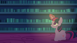 Size: 1920x1080 | Tagged: safe, artist:thunder-blur, character:twilight sparkle, character:twilight sparkle (alicorn), species:alicorn, species:pony, bookshelf, darkness, female, glowing horn, hooves, horn, lineless, magic, mare, minimalist, modern art, silhouette, simple background, sitting, solo, wings