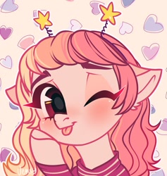 Size: 645x680 | Tagged: safe, artist:vensual99, rcf community, oc, oc only, species:pony, bust, cute, female, head shot, heart, icon, mare, ocbetes, one eye closed, portrait, stars, tongue out, wink