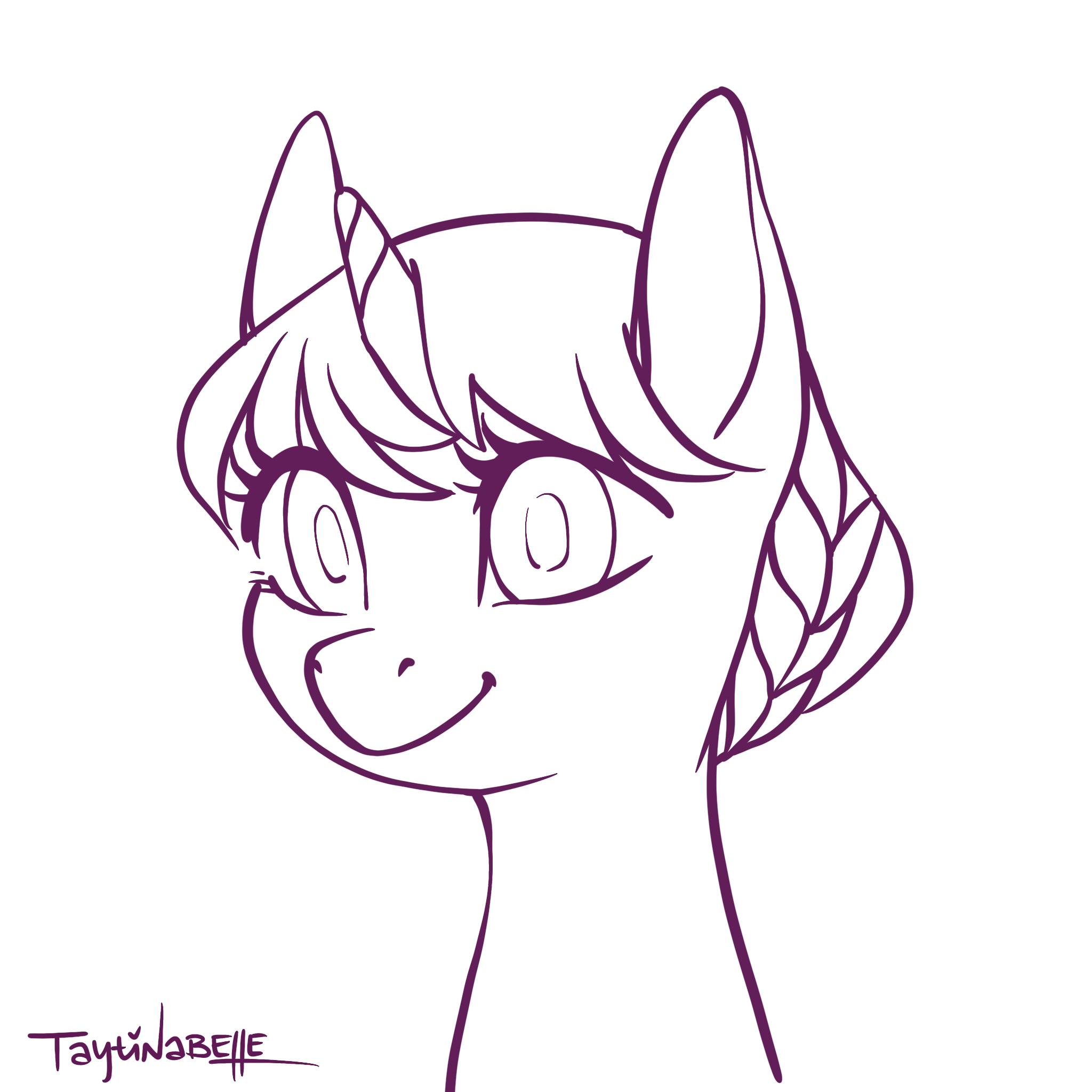 Size: 2048x2048 | Tagged: safe, artist:taytinabelle, oc, oc only, oc:mocha sprout, ponysona, species:pony, species:unicorn, animated, blinking, cute, digital art, female, hair bun, lineart, mare, monochrome, simple background, solo