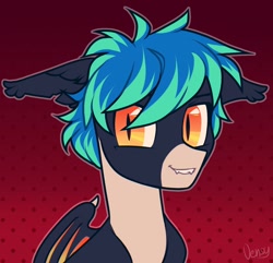 Size: 1500x1448 | Tagged: safe, artist:vensual99, rcf community, oc, species:bat pony, species:pony, abstract background, bat pony oc, bust, fangs, icon, portrait, red background, solo