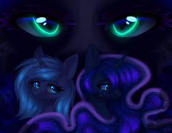 Size: 2591x2000 | Tagged: safe, artist:avrameow, character:nightmare moon, character:princess luna, species:alicorn, species:pony, crying, female, lunar trinity, mare, s1 luna, slit eyes, young luna, younger