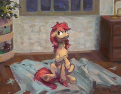 Size: 1920x1480 | Tagged: safe, artist:malinetourmaline, character:roseluck, species:pony, bad pony, behaving like a cat, collar, curtains, cute, pet tag, pony pet, rosepet, sitting, window