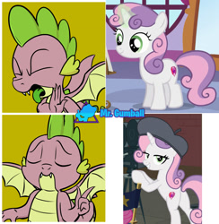 Size: 1353x1385 | Tagged: safe, artist:pony-berserker edits, edit, edited screencap, editor:mr. gumball, screencap, character:spike, character:sweetie belle, species:dragon, ship:spikebelle, episode:growing up is hard to do, g4, my little pony: friendship is magic, butt, cutie mark, drake, female, male, meme, older, older sweetie belle, ponified meme, shipping, straight, the cmc's cutie marks, winged spike