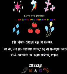 Size: 1126x1234 | Tagged: safe, artist:mellow91, 1000 hours in ms paint, cheers, cutie mark, happy birthday mlp:fim, letter, mlp fim's ninth anniversary, rainbow, text