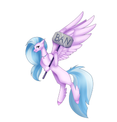 Size: 6200x6496 | Tagged: safe, artist:moonlight0shadow0, character:silverstream, species:classical hippogriff, species:hippogriff, absurd resolution, banhammer, chest fluff, female, flying, grin, hammer, jewelry, necklace, simple background, sledgehammer, smiling, solo, transparent background