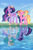 Size: 2900x4400 | Tagged: safe, artist:avrameow, character:luster dawn, character:princess celestia, character:twilight sparkle, character:twilight sparkle (alicorn), character:twilight sparkle (unicorn), species:alicorn, species:pony, species:unicorn, episode:the last problem, g4, my little pony: friendship is magic, altered reflection, clothing, comparison, crown, end of ponies, female, full circle, high res, hoof shoes, jewelry, looking at each other, mare, necklace, older, older twilight, peytral, princess twilight 2.0, profile, raised hoof, reflection, regalia, shoes, teacher and student, water