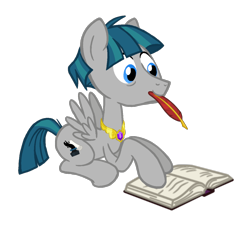 Size: 1282x1157 | Tagged: safe, artist:flipwix, character:stygian, species:pegasus, species:pony, alternate universe, book, element of generosity, jewelry, male, quill, race swap, role reversal, simple background, solo, spread wings, stallion, transparent background, wings