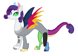 Size: 1280x912 | Tagged: safe, artist:flipwix, character:rarity, species:draconequus, alternate universe, draconequified, heterochromia, simple background, smiling, species swap, spread wings, transparent background, wings