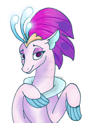 Size: 774x1032 | Tagged: safe, artist:lechu-zaz, character:queen novo, species:seapony (g4), my little pony: the movie (2017), crown, female, fins, jewelry, looking at you, obtrusive watermark, regalia, simple background, smug, solo, transparent background, watermark