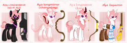 Size: 5218x1769 | Tagged: safe, artist:j053ph-d4n13l, oc, oc only, oc:aeya 2.0, oc:aeya longmirror, species:changeling, species:kirin, species:pony, species:reformed changeling, species:unicorn, boots, bow (weapon), changedling oc, changeling oc, clothing, corset, disguise, disguised changeling, ear piercing, earring, female, gun, jewelry, mare, musket, piercing, rifle, robot, shirt, shoes, tally marks, weapon