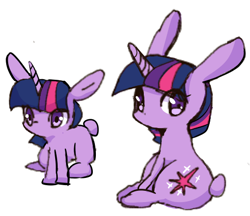 Size: 485x420 | Tagged: safe, artist:youhoujou, character:twilight sparkle, species:rabbit, animal, bunnified, bunny sparkle, cute, female, horn, pixiv, rabbit pony, simple background, solo, species swap, twiabetes, white background
