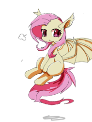 Size: 484x636 | Tagged: safe, artist:youhoujou, character:flutterbat, character:fluttershy, species:bat pony, species:pony, :<, bat ponified, female, neck fluff, race swap, simple background, solo, white background