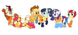 Size: 3252x1466 | Tagged: safe, artist:flipwix, artist:icey-wicey-1517, edit, character:applejack, character:autumn blaze, character:coloratura, character:rarity, character:strawberry sunrise, character:torque wrench, species:earth pony, species:kirin, species:pegasus, species:pony, species:unicorn, ship:applerise, ship:autumnjack, ship:rarajack, ship:rarijack, alternate hairstyle, apple, apple wrench, applejack gets all the mares, applejack's hat, autumberry colorarijack, autumberrywrench colorarijack, belt, boots, bow, bracelet, button, choker, clothing, collaboration, color edit, colored, cowboy hat, cute, dress, ear piercing, earring, eyeshadow, female, food, freckles, grin, hair bow, harem, hat, headband, hoodie, jeans, jewelry, lesbian, makeup, mare, missing cutie mark, open mouth, pants, piercing, polyamory, ponytail, rainbow socks, raised hoof, raised leg, ribbon, shipping, shirt, shoes, simple background, skirt, smiling, socks, stetson, strawberry, striped socks, sweater, transparent background, wall of tags