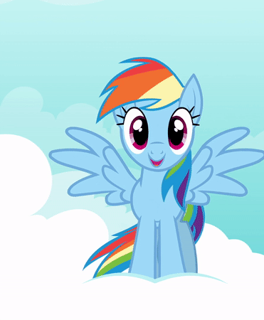 Size: 371x450 | Tagged: safe, artist:tridashie, character:rainbow dash, species:pegasus, species:pony, animated, bobbing, cloud, cropped, cute, dancing, dashabetes, female, gif, i can't believe it's not hasbro studios, looking at you, mare, metronome, perfect loop, pony girl, show accurate, singing, solo, spread wings, sway, wings