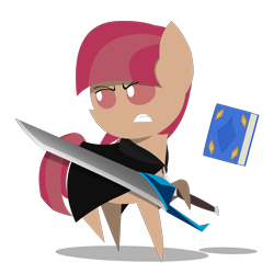 Size: 1500x1500 | Tagged: safe, artist:darksoma, oc, oc:mira star, species:pony, action pose, book, earth darksider, floating book, pointy ponies, pose, simple background, solo, species:darksider, sword, the darksiders, transparent background, void crystal, weapon
