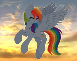 Size: 2925x2340 | Tagged: safe, artist:avrameow, character:rainbow dash, species:pegasus, species:pony, chest fluff, cute, cutie mark, dashabetes, female, flying, heart eyes, mare, one eye closed, smiling, solo, wingding eyes, wink