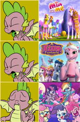 Size: 1350x2060 | Tagged: safe, artist:pony-berserker edits, edit, character:fluttershy, character:pinkie pie, character:rainbow dash, character:rarity, character:spike, character:twilight sparkle, character:twilight sparkle (alicorn), species:alicorn, species:bat, species:dragon, species:earth pony, species:pegasus, species:pony, species:unicorn, my little pony:pony life, animal companion (filly funtasia), battiwigs (filly funtasia), bella (filly funtasia), cedric (filly funtasia), filly (filly funtasia), filly elves, filly fairy, filly funtasia, filly funtasia drama, filly princess, filly royale, filly unicorn, filly witchy (dracco), hotline bling, lynn (filly funtasia), meme, mia and me, oh the irony, rose (filly funtasia), sugarcube corner, winged spike