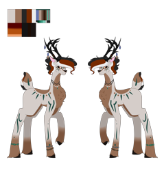 Size: 6200x6496 | Tagged: safe, artist:moonlight0shadow0, oc, oc only, oc:jumper, species:deer, species:pony, icey-verse, anklet, antlers, bodypaint, bracelet, ear piercing, earring, feather, jewelry, male, markings, multicolored hair, necklace, piercing, reference sheet, simple background, solo, transparent background, unshorn fetlocks