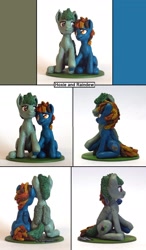 Size: 1185x2025 | Tagged: safe, artist:ubrosis, oc, oc:hoxie redhoof, oc:morning raindew mist, species:pegasus, species:pony, craft, female, holding hooves, looking at each other, male, mare, married couple, oc x oc, photo, sculpture, shipping, sitting, stallion