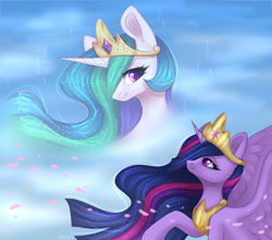 Size: 4000x3540 | Tagged: safe, artist:avrameow, character:princess celestia, character:twilight sparkle, character:twilight sparkle (alicorn), species:alicorn, species:pony, episode:the last problem, g4, my little pony: friendship is magic, big crown thingy 2.0, digital art, end of ponies, female, mare, older, older twilight, princess twilight 2.0, smiling, spiritlestia