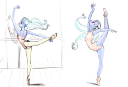 Size: 1431x975 | Tagged: safe, artist:dadss_rootbeer, character:sugarcoat, my little pony:equestria girls, armpits, ballerina, ballet, dancing, female, reflection, smiling, solo, stretching