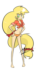 Size: 2000x4000 | Tagged: safe, artist:red-poni, character:applejack, belly button, bikini, clothing, humanized, skinny, swimsuit