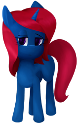 Size: 1150x1800 | Tagged: safe, artist:alicorn-without-horn, oc, oc only, species:pony, species:unicorn, 2020 community collab, derpibooru community collaboration, blue coat, female, lineless, mare, purple eyes, red hair, red mane, simple background, solo, transparent background, violet eyes
