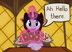 Size: 1200x872 | Tagged: safe, artist:yukkuripalehorse, character:twilight sparkle, species:pony, card, clothing, dialogue, hearthstone, medivh, warcraft