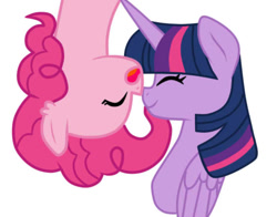 Size: 1009x792 | Tagged: safe, artist:missxxfofa123, character:pinkie pie, character:twilight sparkle, character:twilight sparkle (alicorn), species:alicorn, species:earth pony, species:pony, ship:twinkie, eyes closed, female, lesbian, mare, open mouth, shipping, simple background, upside down, white background