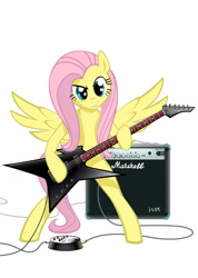 Size: 1777x2493 | Tagged: safe, artist:vombavr, character:fluttershy, species:pony, bipedal, dexterous hooves, female, guitar, metal, metalshy, musical instrument, solo