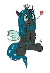Size: 1468x2124 | Tagged: safe, artist:hieronymuswhite, character:queen chrysalis, species:changeling, blushing, changeling queen, cute, cutealis, female, heart, nymph, solo