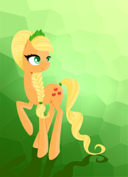 Size: 1800x2500 | Tagged: safe, artist:sewingintherain, character:applejack, species:crystal pony, species:earth pony, species:pony, alternate hairstyle, braid, crown, crystallized, cute, female, hatless, jackabetes, jewelry, mare, missing accessory, regalia, solo