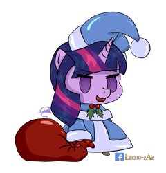 Size: 800x834 | Tagged: safe, artist:lechu-zaz, character:twilight sparkle, species:pony, species:unicorn, christmas, clothing, fate/grand order, hat, holiday, padoru, santa hat, simple background, transparent background