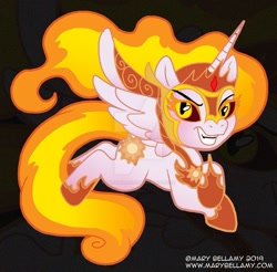 Size: 600x591 | Tagged: safe, artist:marybellamy, character:daybreaker, character:princess celestia, species:alicorn, species:pony, chibi, cute, deviantart watermark, diabreaker, female, grin, mare, obtrusive watermark, smiling, solo, watermark, zoom layer