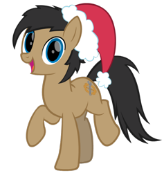 Size: 1200x1268 | Tagged: safe, artist:thunder-blur, derpibooru original, oc, oc only, oc:cogs fixmore, species:earth pony, species:pony, 2020 community collab, derpibooru community collaboration, christmas, clothing, cute, hat, holiday, male, santa hat, simple background, solo, transparent background