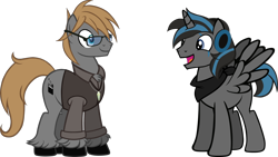 Size: 2000x1125 | Tagged: safe, artist:theeditormlp, oc, oc only, oc:the editor, species:alicorn, species:earth pony, species:pony, clothing, glasses, headphones, male, shirt, simple background, stallion, transparent background, vest
