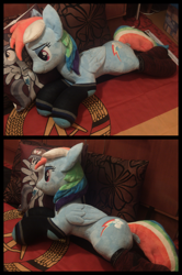 Size: 2164x3264 | Tagged: safe, artist:blackwater627, character:rainbow dash, species:pegasus, species:pony, bedroom eyes, clothing, cute, gdr, irl, lying down, national flag, photo, pillow, plushie, socks, solo