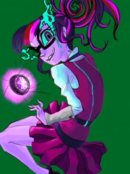 Size: 763x1021 | Tagged: safe, artist:dadss_rootbeer, character:midnight sparkle, character:twilight sparkle, character:twilight sparkle (scitwi), species:eqg human, equestria girls:friendship games, g4, my little pony: equestria girls, my little pony:equestria girls, crying, female, green background, looking at you, midnight sparkle, simple background, solo
