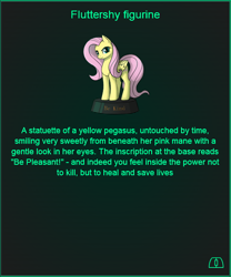 Size: 504x605 | Tagged: safe, artist:dipfanken, edit, editor:fluttershyisnot adoormat, character:fluttershy, fallout equestria, figurine, game, game: fallout equestria: remains, ministry mares, ministry mares statuette, text