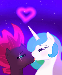 Size: 816x980 | Tagged: safe, artist:missxxfofa123, character:princess celestia, character:tempest shadow, species:pony, female, kissing, lesbian, shipping, tempestia