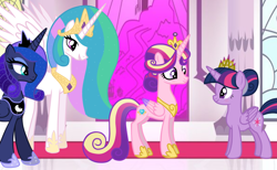 Size: 1024x629 | Tagged: safe, artist:missxxfofa123, base used, character:princess cadance, character:princess celestia, character:princess luna, character:twilight sparkle, character:twilight sparkle (alicorn), species:alicorn, species:pony, alicorn tetrarchy, alternate hairstyle, hair bun, new crown