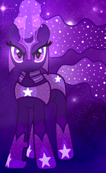 Size: 354x574 | Tagged: safe, artist:missxxfofa123, oc, oc only, species:pony, armor, ethereal mane, galaxy mane, glowing horn, horn, solo, starry background, starry eyes, wingding eyes